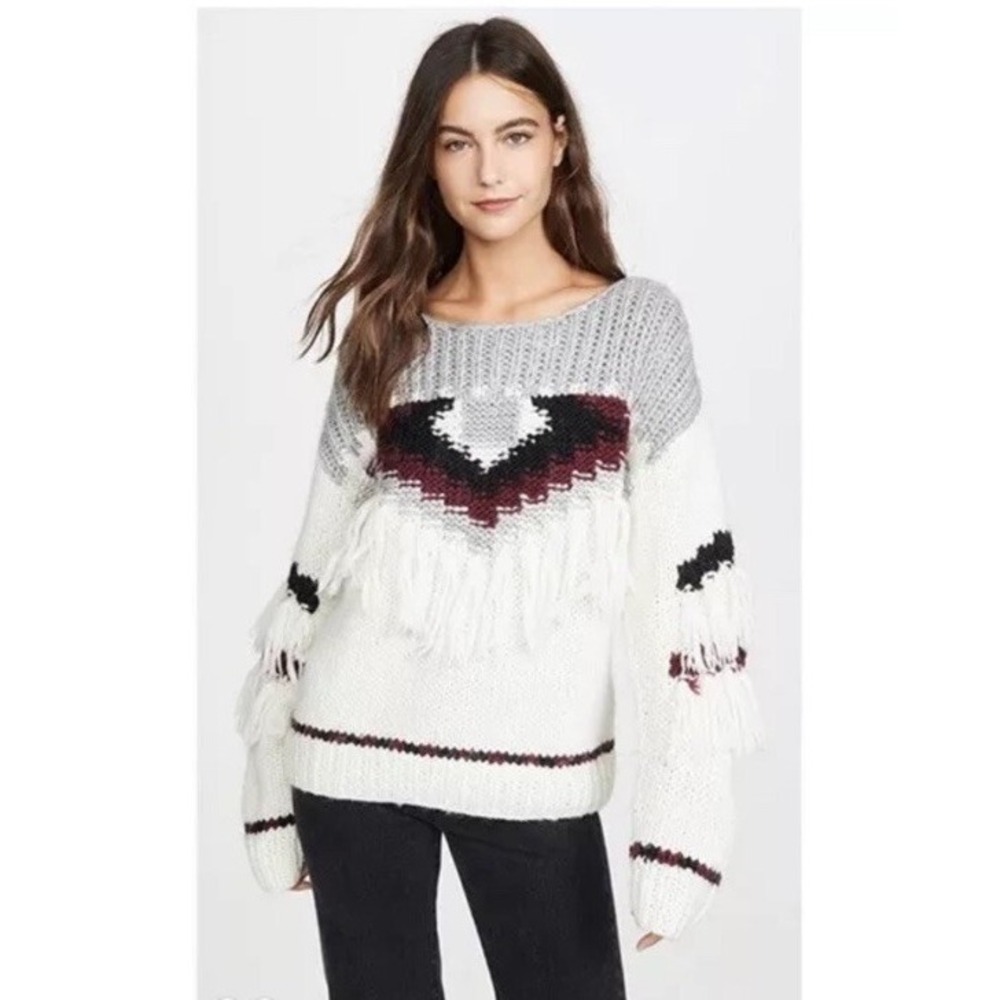 Current/Elliott The Rosemary Fringe Intarsia Hand Knit Sweater Size 4 L